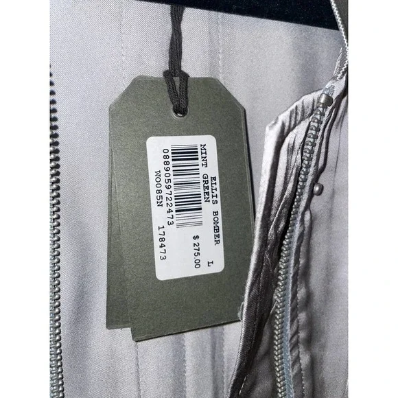 NWT All Saints Ellis ruched-sleeve Bomber Jacket Silver Grey Women Size Large - Picture 3 of 6